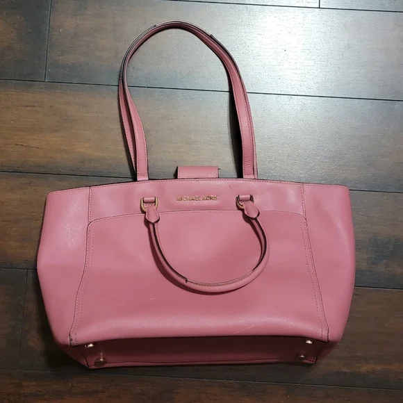 Michael Kors Emmy Large Double Handle Tote Handbag Tulip Saffiano Leather - Picture 4 of 6